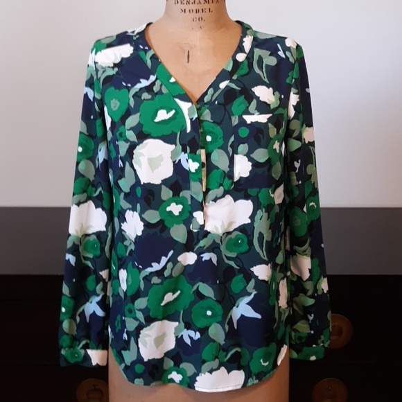 Merona Green Floral Blouse, size XS - Picture 1 of 6